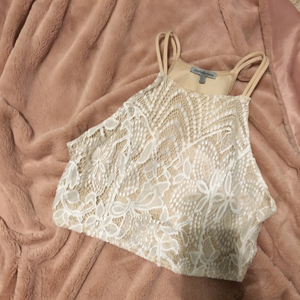 Nude lace crop top